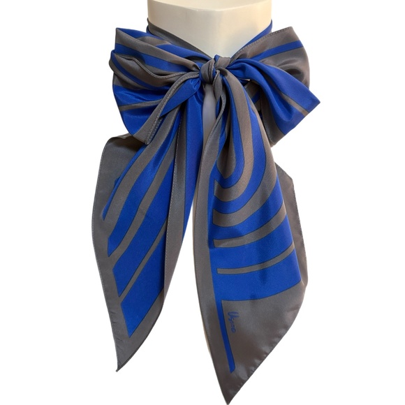 Vintage Vera Long Striped Scarf – Blue & Gray – 7” x 62” - Picture 1 of 5